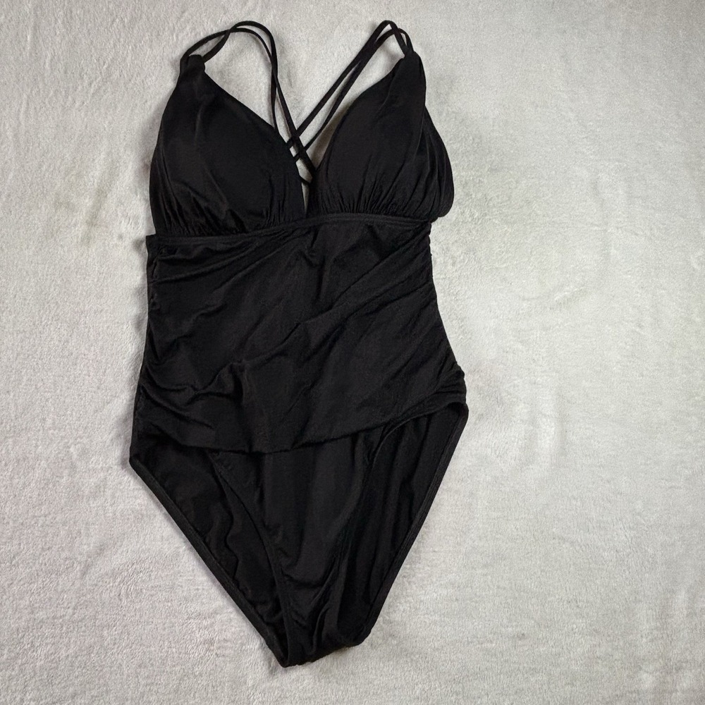 La Blanca Island Goddess One Piece Swimsuit Black Size 10 Strap Cross Back